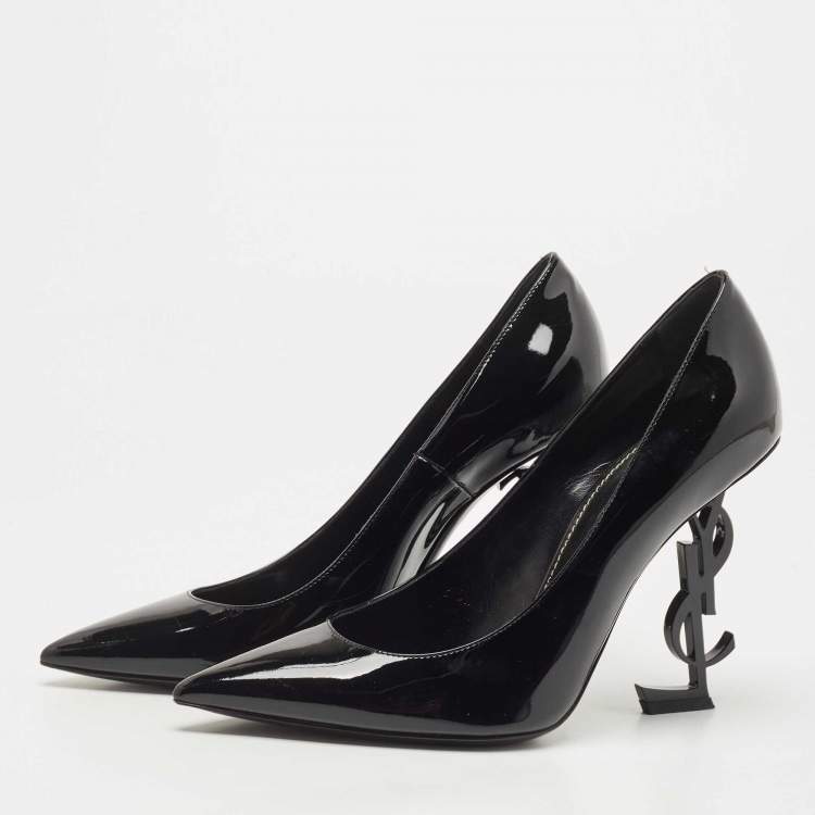 Pre Owned Saint Laurent Black Patent Opyum Pointed Toe Pumps Size 38