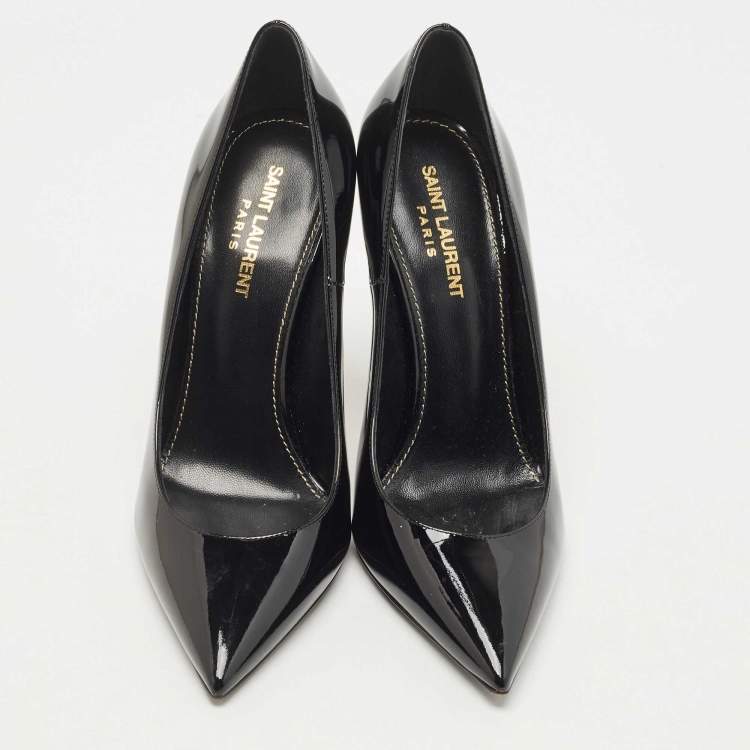 Pre Owned Saint Laurent Black Patent Opyum Pointed Toe Pumps Size 38