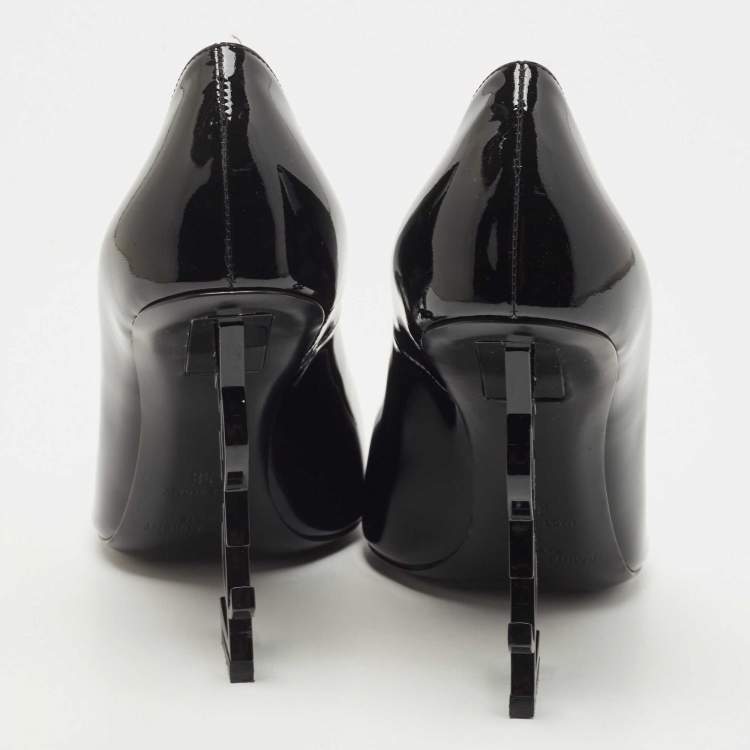 Pre Owned Saint Laurent Black Patent Opyum Pointed Toe Pumps Size 38