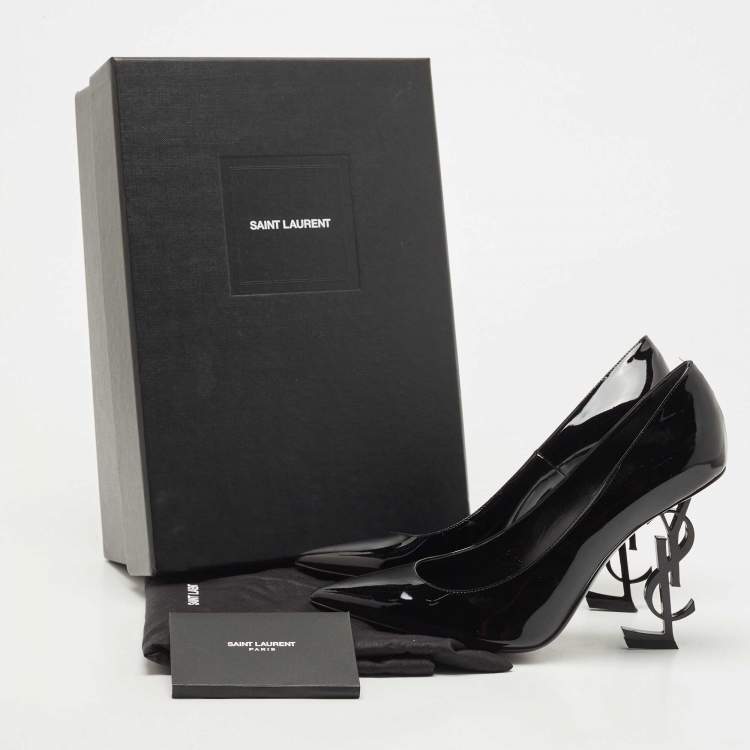 Pre Owned Saint Laurent Black Patent Opyum Pointed Toe Pumps Size 38