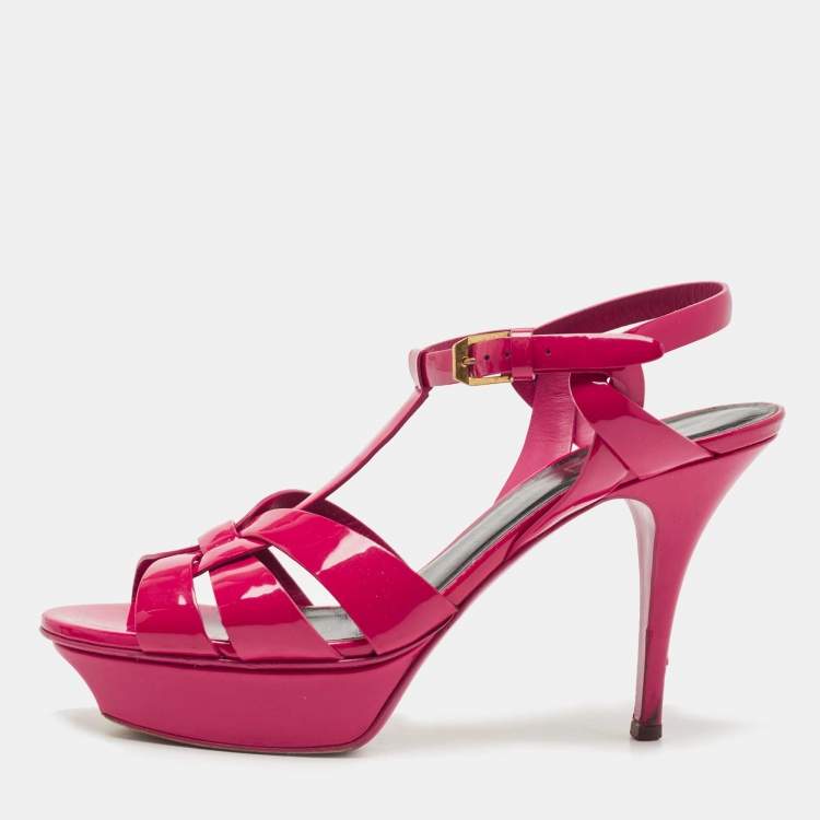 Saint Laurent Pink Patent Leather Tribute Sandals Size 39 Saint Laurent ...