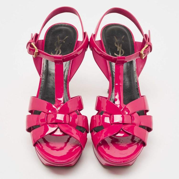 Pre Owned Saint Laurent Pink Patent Leather Tribute Sandals Size 39