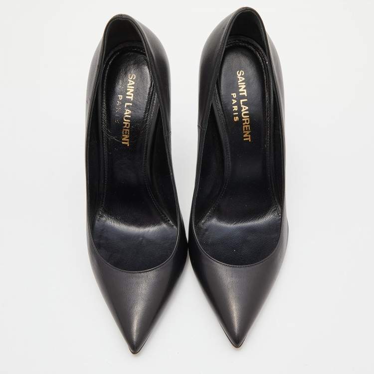 Pre Owned Saint Laurent Black Leather Opyum Pointed Toe Pumps Size 36