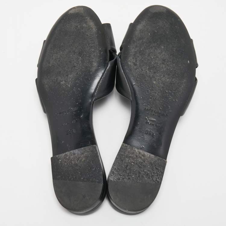Pre Owned Saint Laurent Black Leather Bianca Knotted Flat Slides Size 38.5