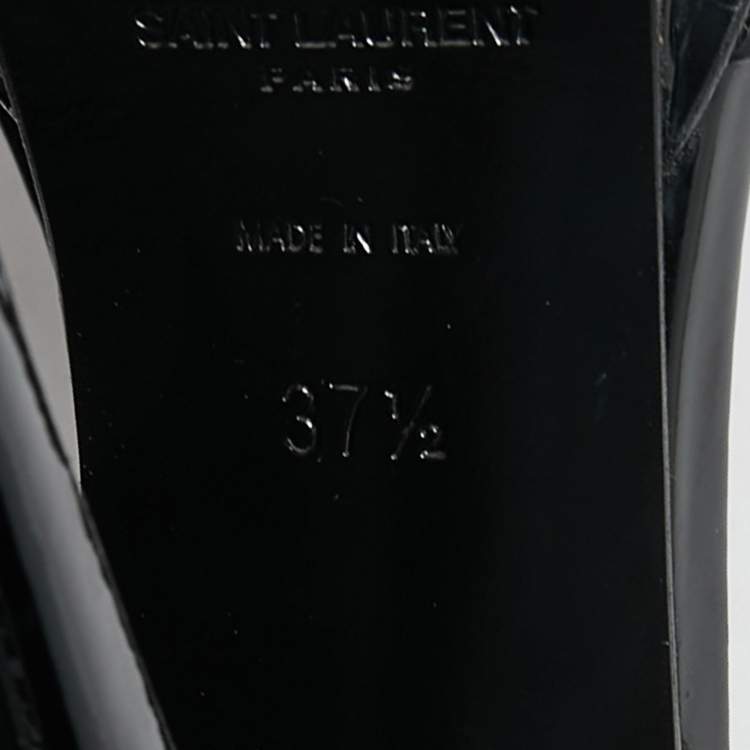 Pre Owned Saint Laurent Black Patent Leather Platform Ankle Strap Sandals Size 37.5