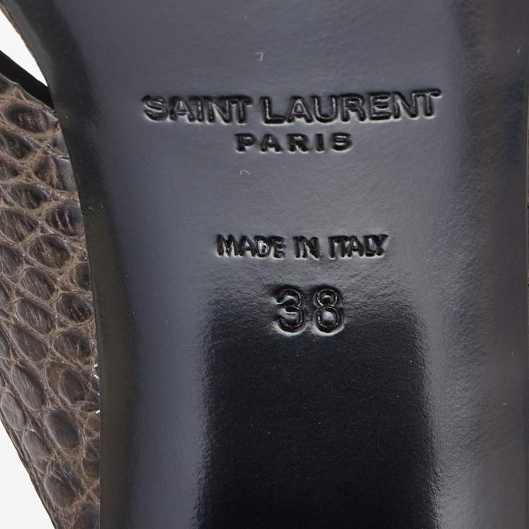 مملوكة مسبقًا Saint Laurent Dark Brown Croc Embossed Crisscross Loulou Mules Size 38