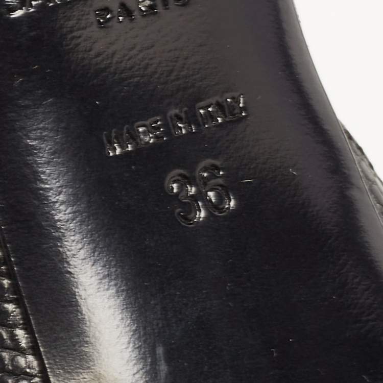مملوكة مسبقًا Saint Laurent Black Lizard Embossed Leather Slingback Pumps Size 36