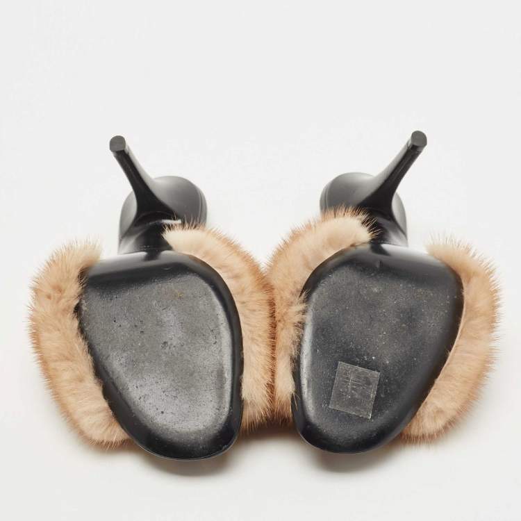 Pre Owned Saint Laurent Beige Mink Fur Roy Slides Size 38.5