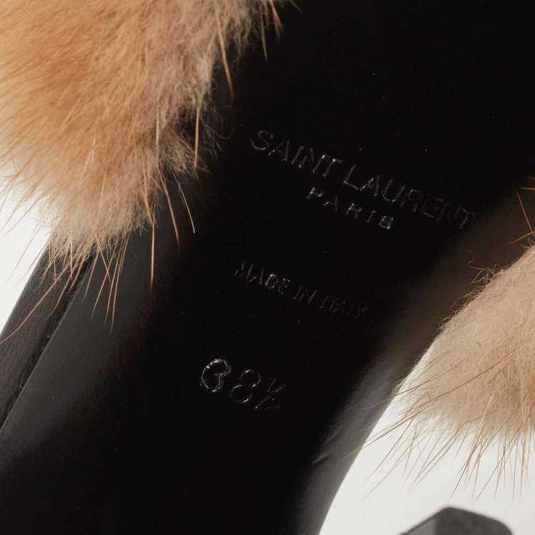 Pre Owned Saint Laurent Beige Mink Fur Roy Slides Size 38.5