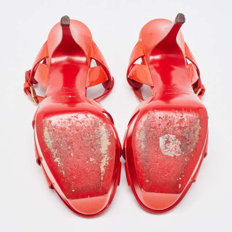 Pre Owned Saint Laurent Red Leather Tribute Sandals Size 38