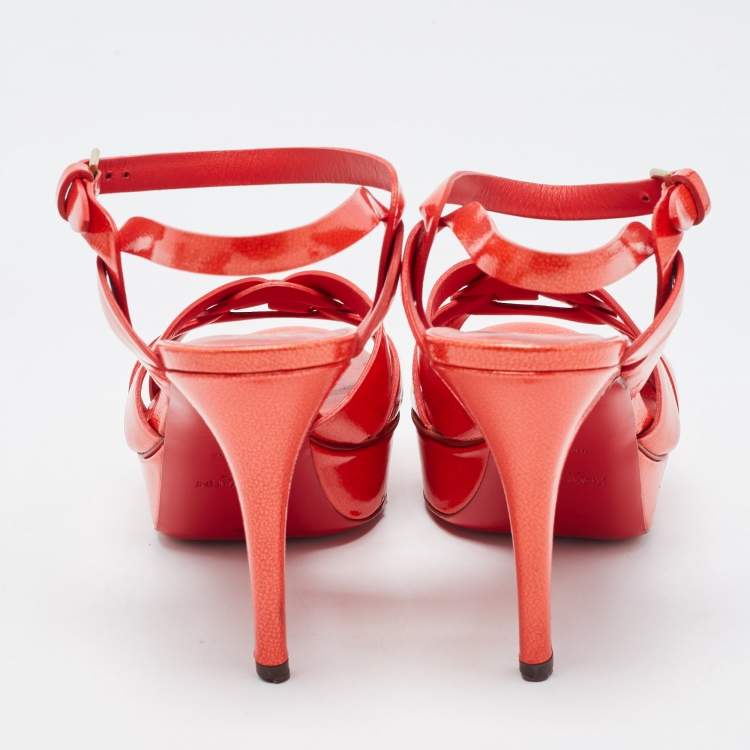 Pre Owned Saint Laurent Red Leather Tribute Sandals Size 38