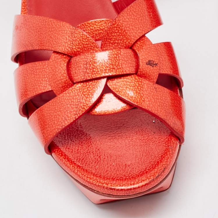 Pre Owned Saint Laurent Red Leather Tribute Sandals Size 38