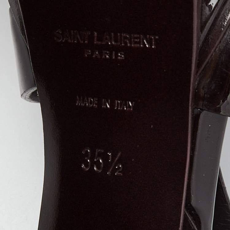 Pre Owned Saint Laurent Burgundy Patent Leather Tribute Sandals Size 35.5