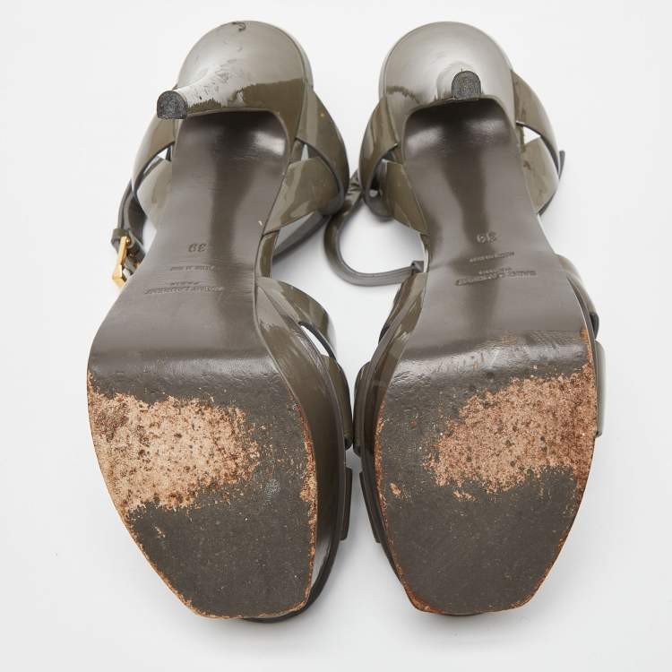 Pre Owned Saint Laurent Grey Patent Leather Tribute Sandals Size 39