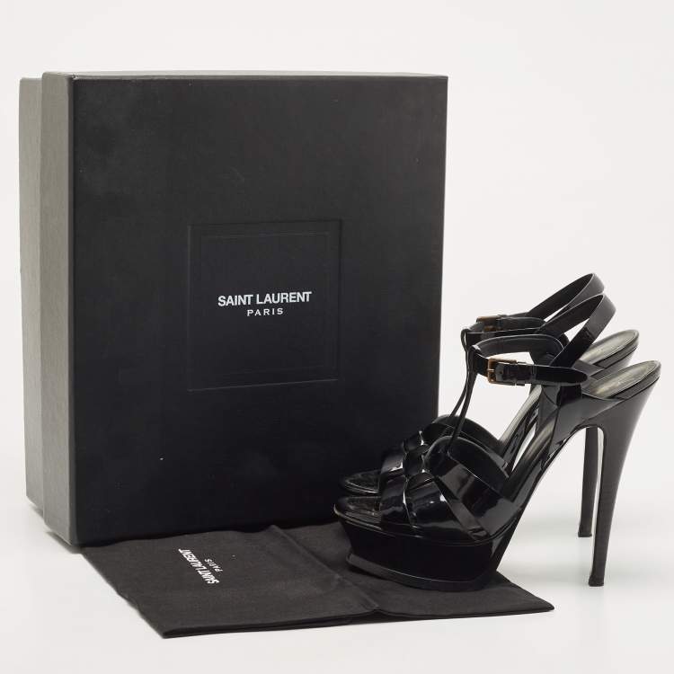 Pre Owned Saint Laurent Black Patent Leather Tribute Sandals Size 36