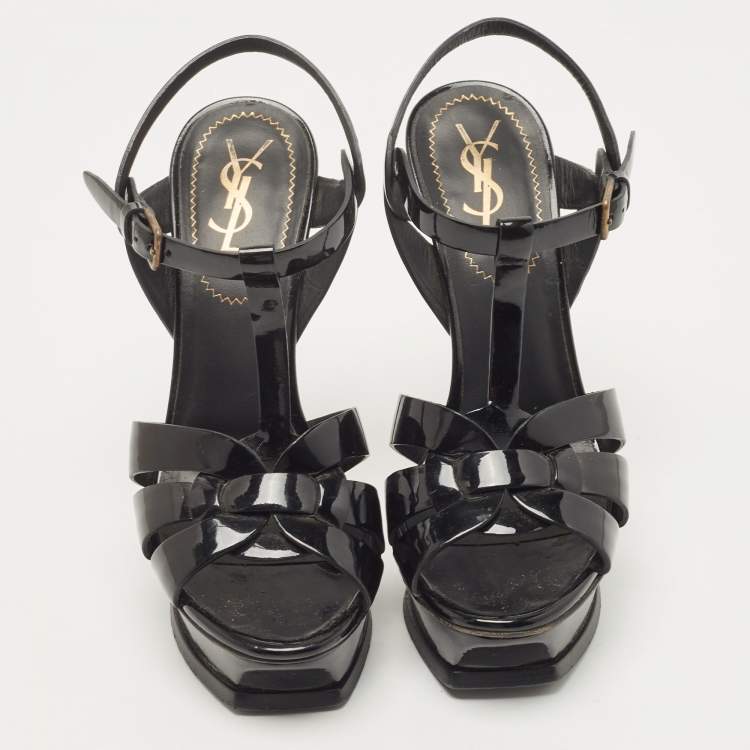 Pre Owned Saint Laurent Black Patent Leather Tribute Sandals Size 36
