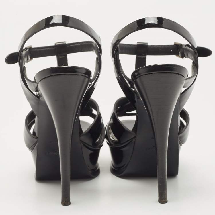 Pre Owned Saint Laurent Black Patent Leather Tribute Sandals Size 36