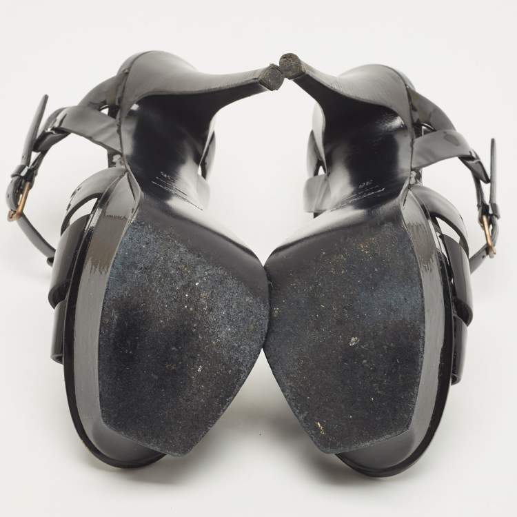 Pre Owned Saint Laurent Black Patent Leather Tribute Sandals Size 36