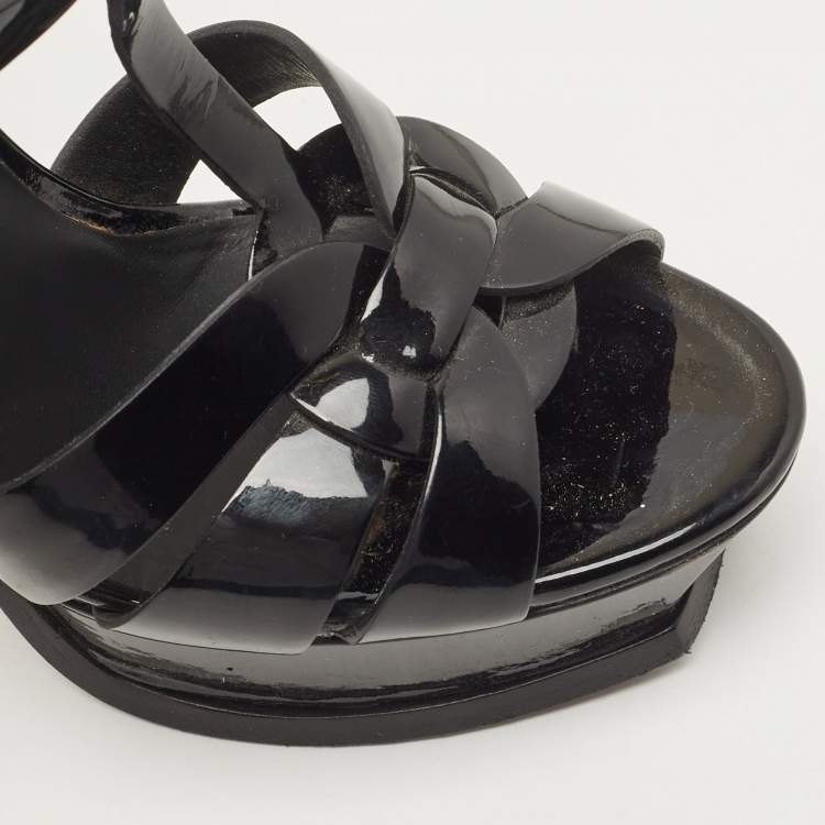 Pre Owned Saint Laurent Black Patent Leather Tribute Sandals Size 36