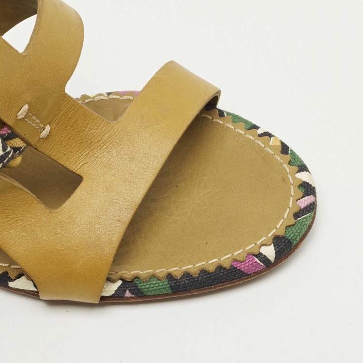 Pre Owned Saint Laurent Green Leather Strappy Sandals Size 35.5