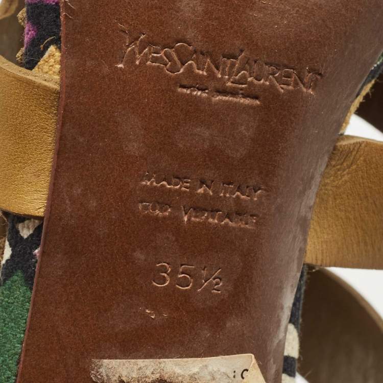 Pre Owned Saint Laurent Green Leather Strappy Sandals Size 35.5