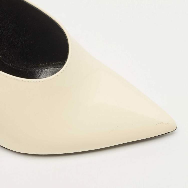 Pre Owned Saint Laurent Cream Patent Anja Pointed Toe Pumps Size 37.5