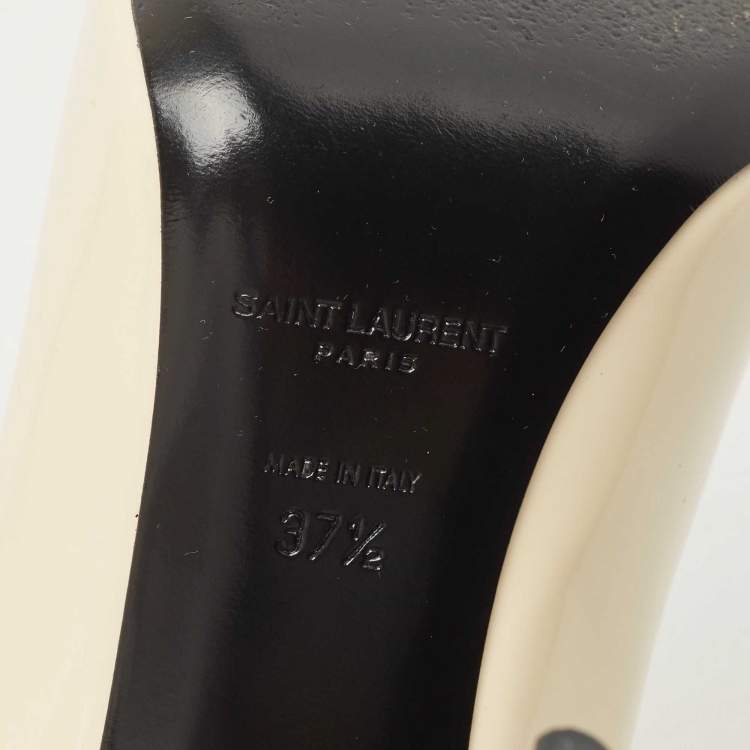 Pre Owned Saint Laurent Cream Patent Anja Pointed Toe Pumps Size 37.5