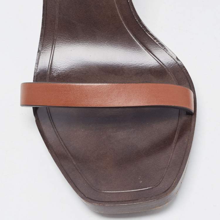 Pre Owned Saint Laurent Brown Leather Ankle Strap  Sandals Size 38.5