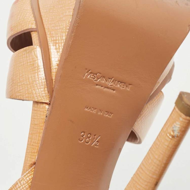 Pre Owned Saint Laurent Brown  Patent Tribute Ankle  Strap Sandals Size 38.5