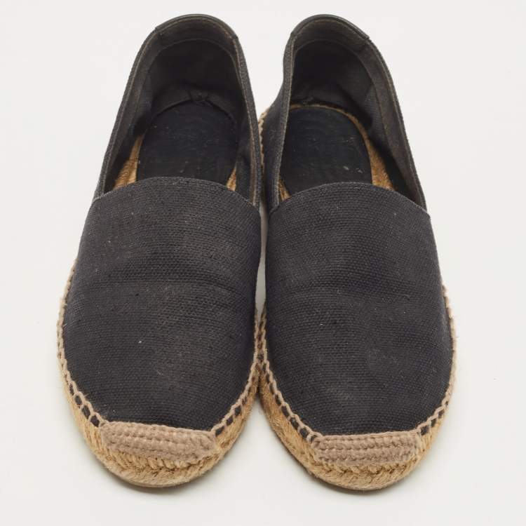 Pre Owned Saint Laurent Black Canvas Espadrille Fats Size 38.5
