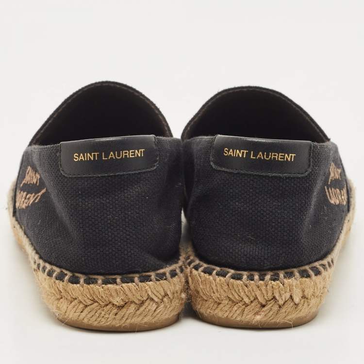 Pre Owned Saint Laurent Black Canvas Espadrille Fats Size 38.5