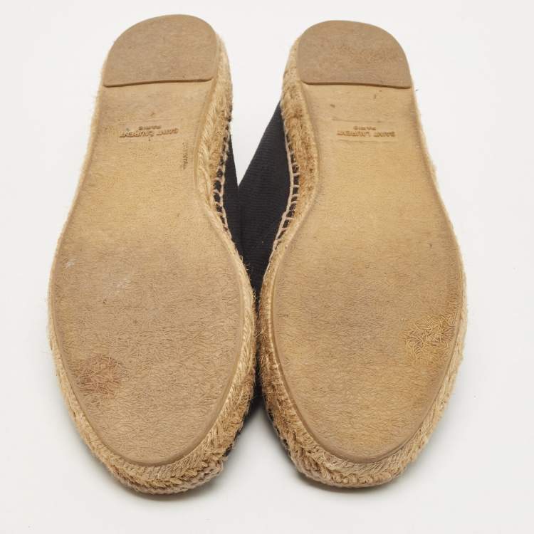 Pre Owned Saint Laurent Black Canvas Espadrille Fats Size 38.5