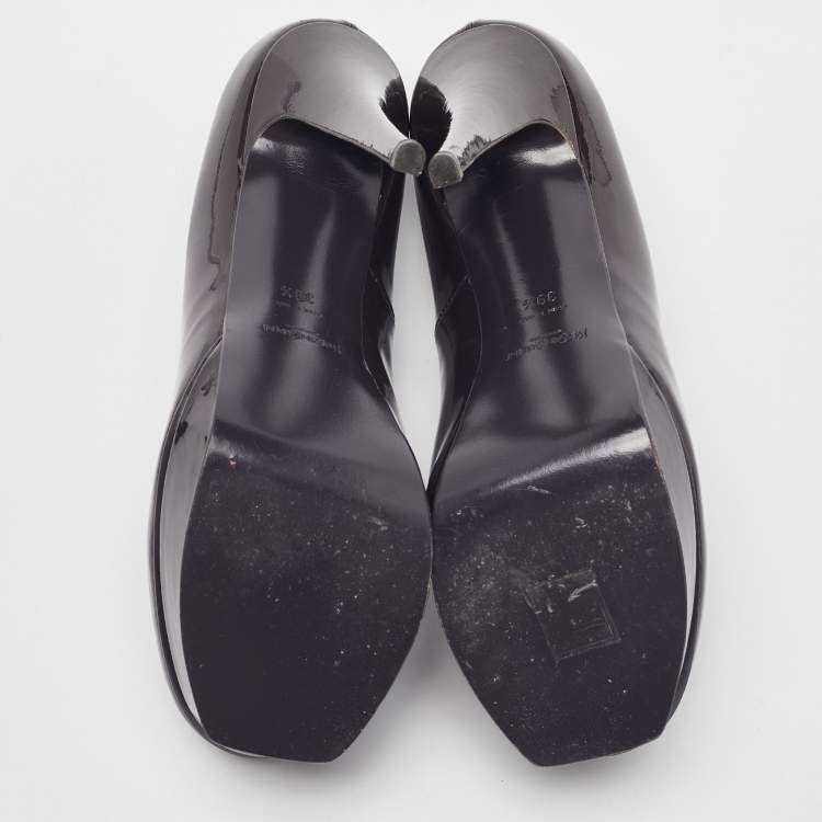 Pre Owned Saint Laurent Dark Brown Patent Leather Platform Pumps Size 39.5