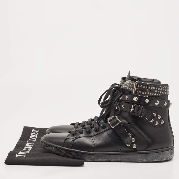Pre Owned Saint Laurent Black Leather Studded High Top Sneakers Size 38