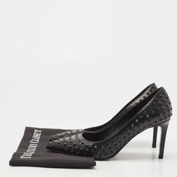 مملوكة مسبقًا Saint Laurent Black Leather Spiked Pumps Size 37