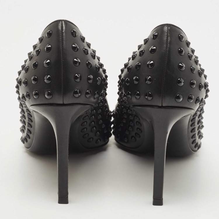 مملوكة مسبقًا Saint Laurent Black Leather Spiked Pumps Size 37