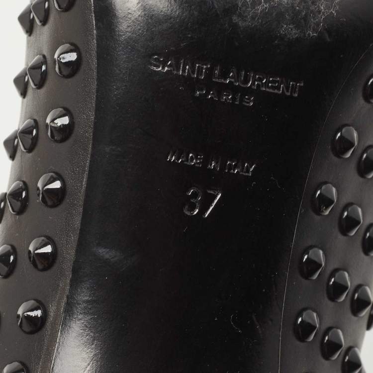 مملوكة مسبقًا Saint Laurent Black Leather Spiked Pumps Size 37
