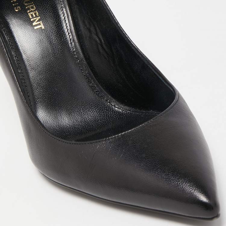 مملوكة مسبقًا Saint Laurent Black Leather Opyum Pointed Toe Pumps Size 38.5