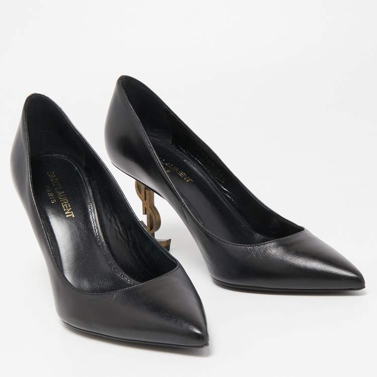 مملوكة مسبقًا Saint Laurent Black Leather Opyum Pointed Toe Pumps Size 38.5