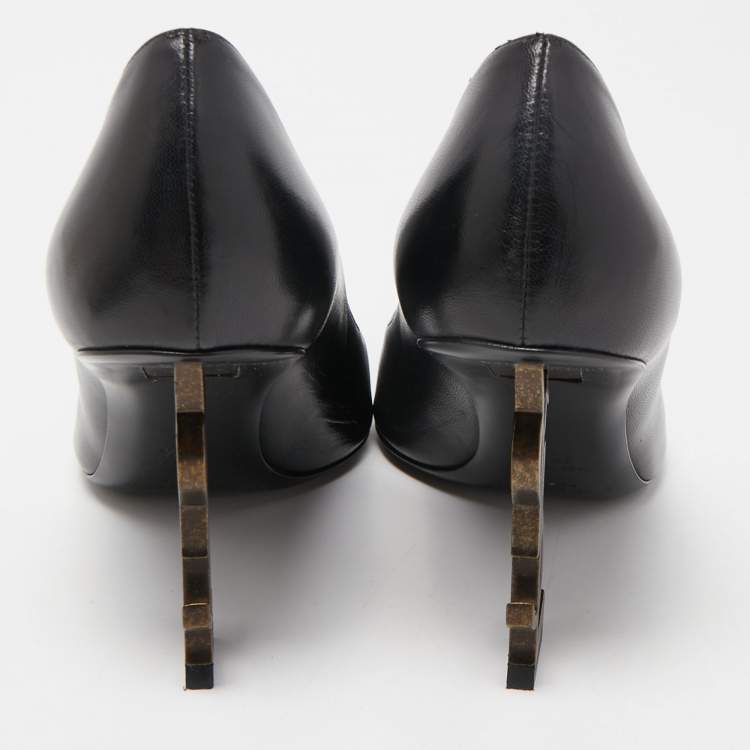 مملوكة مسبقًا Saint Laurent Black Leather Opyum Pointed Toe Pumps Size 38.5