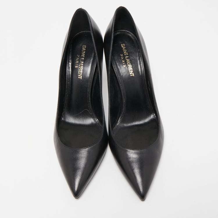 مملوكة مسبقًا Saint Laurent Black Leather Opyum Pointed Toe Pumps Size 38.5