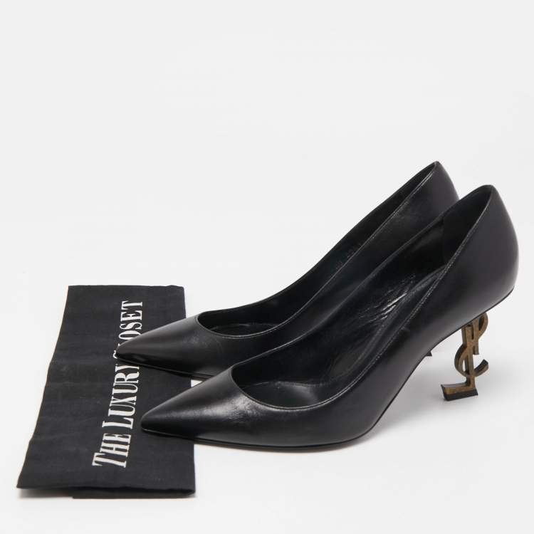 مملوكة مسبقًا Saint Laurent Black Leather Opyum Pointed Toe Pumps Size 38.5