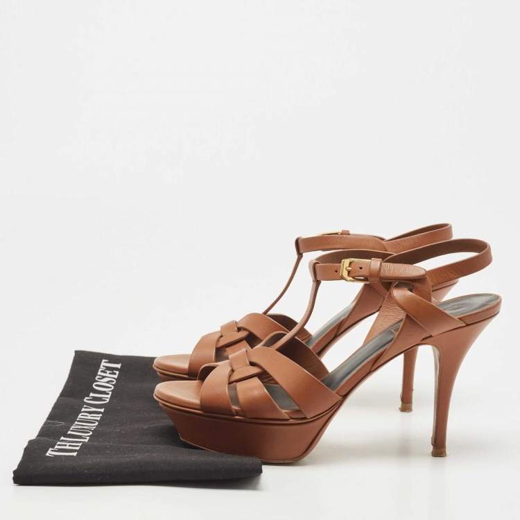 Pre Owned Saint Laurent Brown Leather Tribute Sandals Size 37