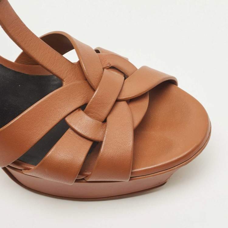 Pre Owned Saint Laurent Brown Leather Tribute Sandals Size 37
