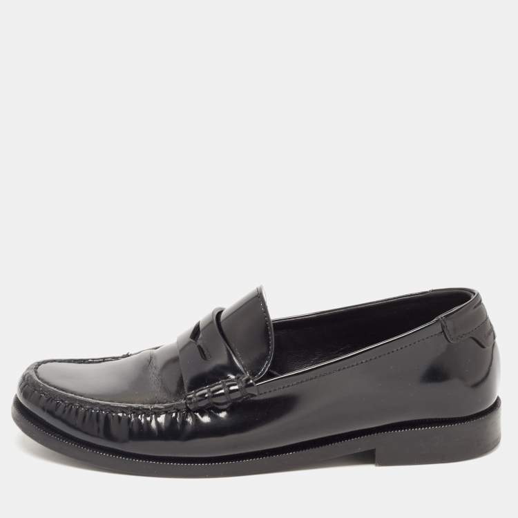 Pre Owned Saint Laurent Black Leather Penny Loafer Size 39