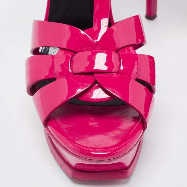 Pre Owned Saint Laurent Paris Pink Patent Leather Tribute Platform Sandals Size 39