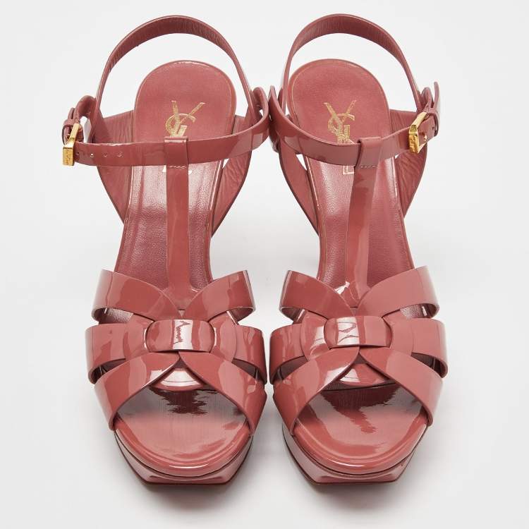 Pre Owned Saint Laurent Pink Patent Leather Tribute Sandals Size 38.5