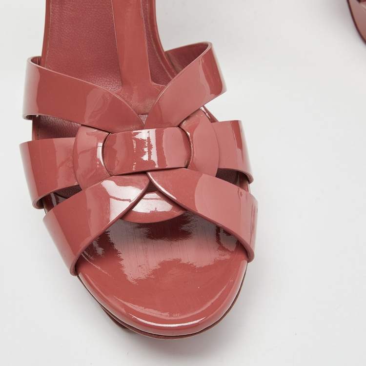 Pre Owned Saint Laurent Pink Patent Leather Tribute Sandals Size 38.5