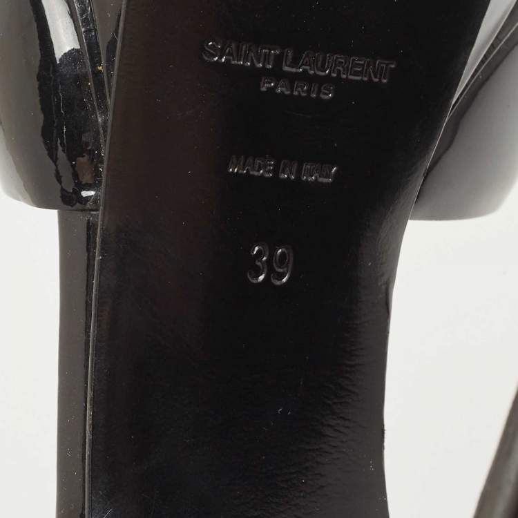 Pre Owned Saint Laurent Black Patent Leather Ankle Strap Sandals Size 39