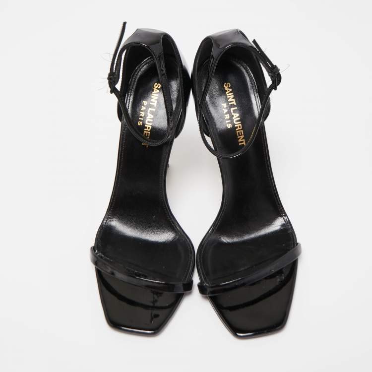 Pre Owned Saint Laurent Black Patent Opyum Ankle Strap Sandals Size 38